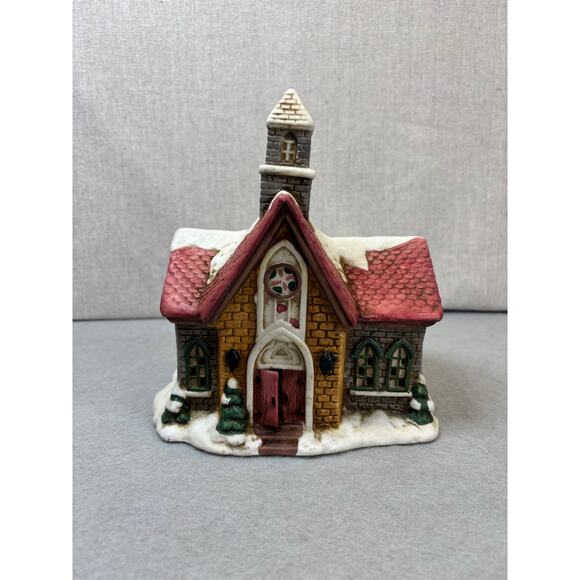 Vintage St. Nicholas Square Lighted Hand Painted Porcelain Church Chapel 90s - Picture 1 of 7